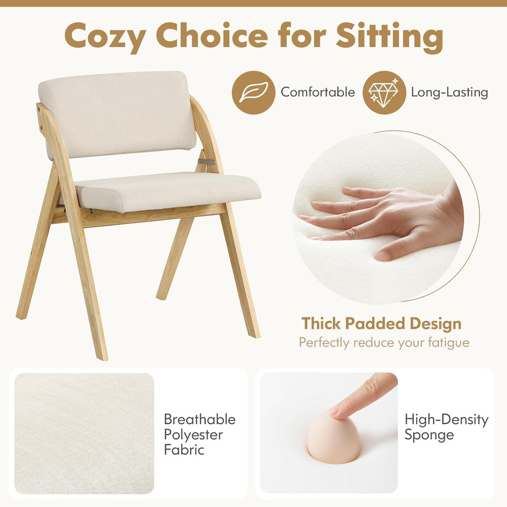 Byroce Folding Dining Chairs Set of 2, Farmhouse Upholstered Accent Chair wit...