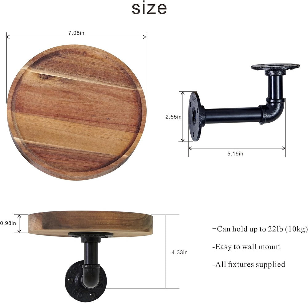 Round Wooden Floating Shelves Wall Mounted (Set of 2). Made of Acacia Wood. I...