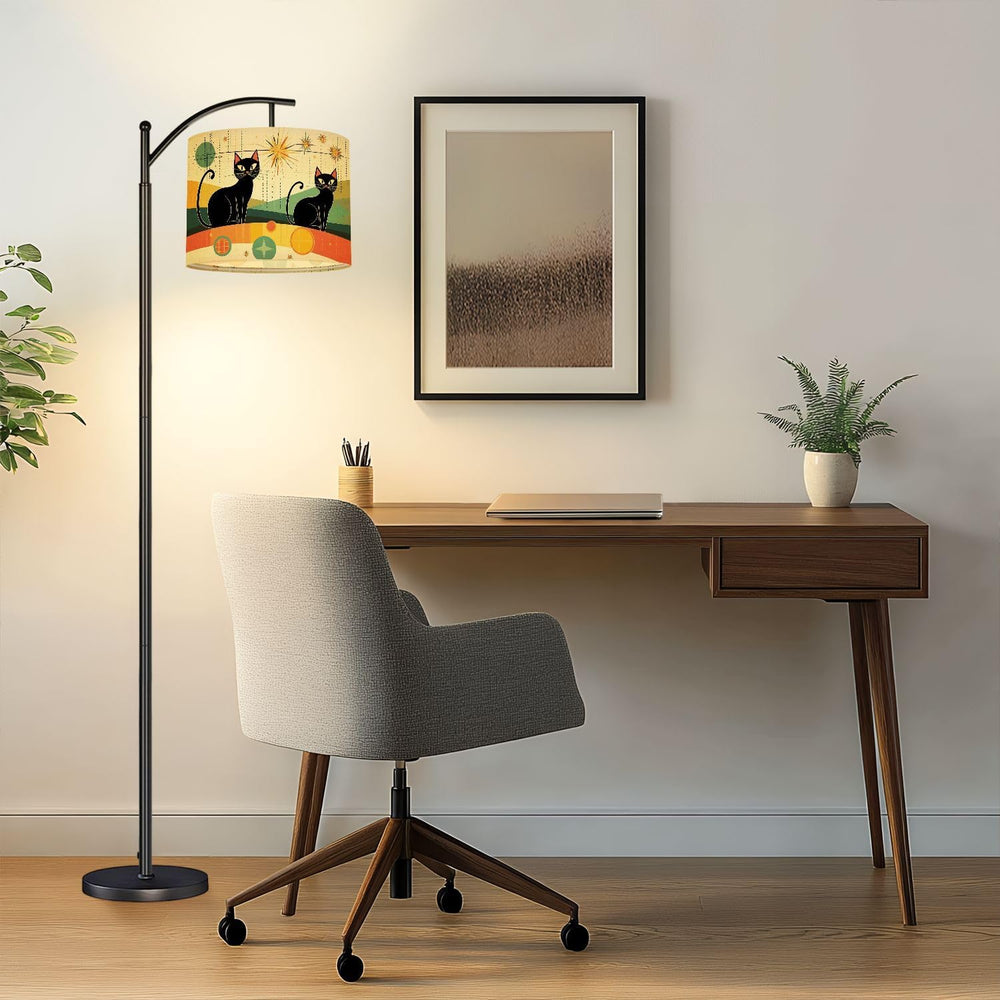 Drum Lamp Shade Mid Century Black Cat Retro Atomic Starburst Modern Abstract ...