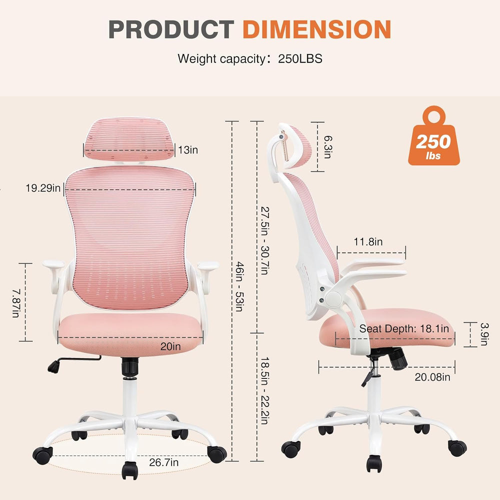 Sweetcrispy Computer Desk Chair, Mesh Office Chair with Lumbar Support