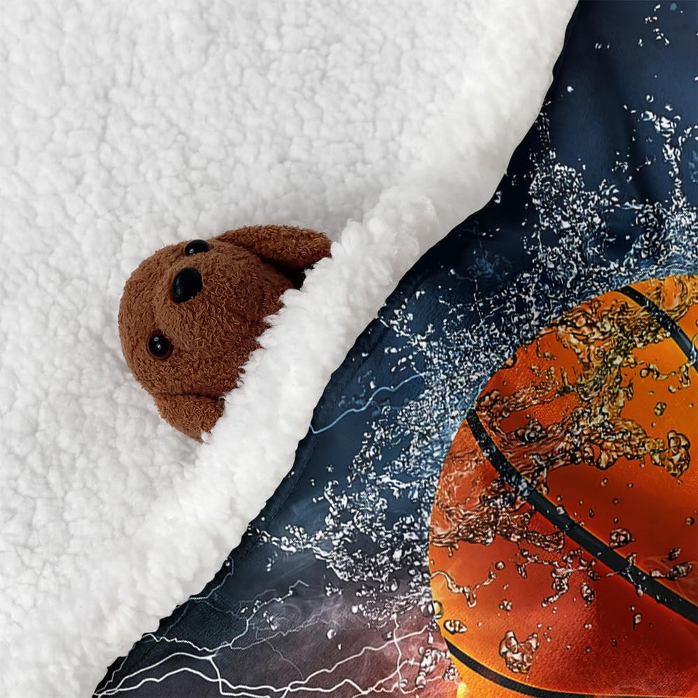 YISUEMEI Basketball Sherpa Blanket, Soft and Plush Water and Fire Collide Fle...