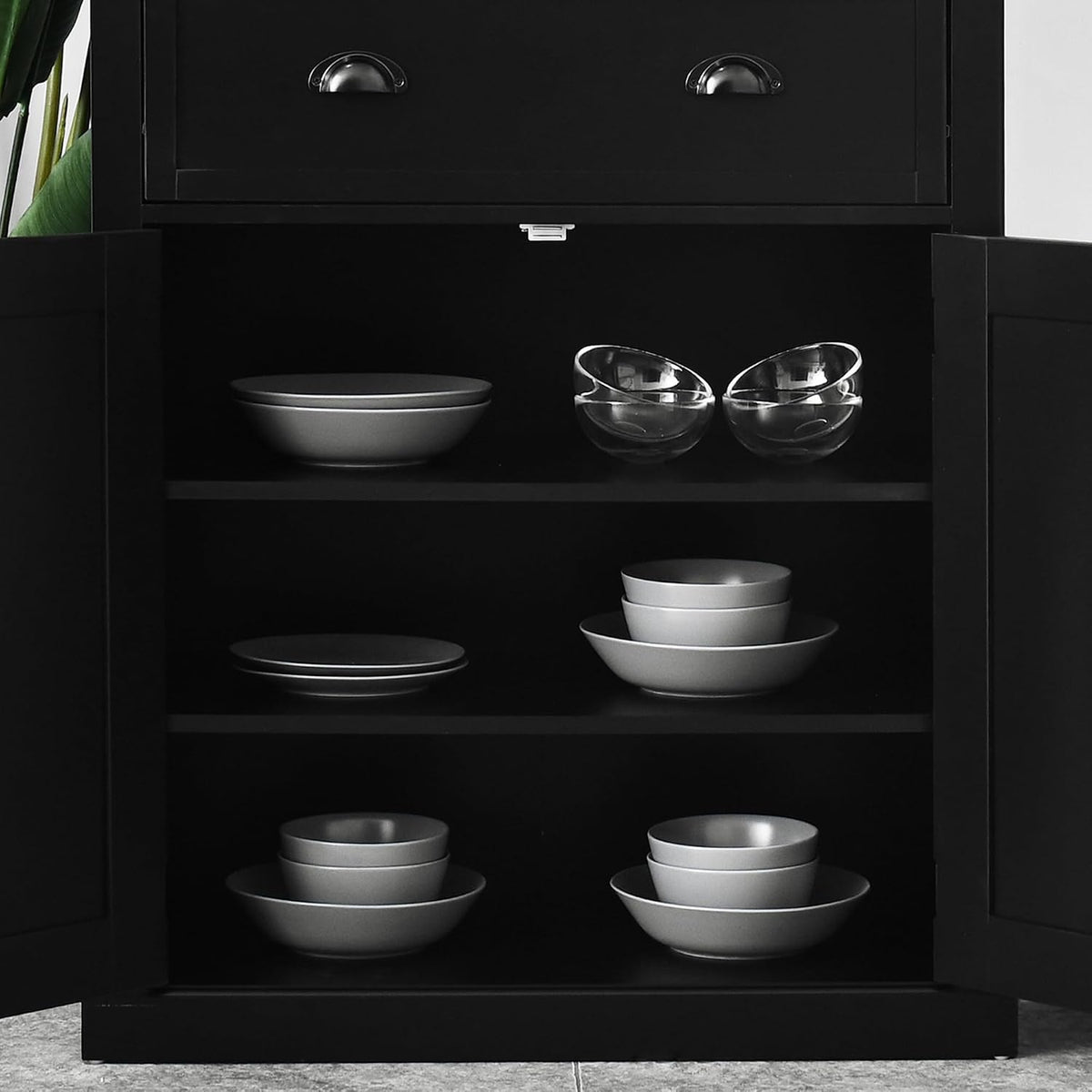 HOMCOM 72.5" Kitchen Pantry Cabinet Freestanding 4 Doors Black