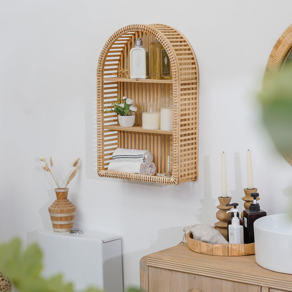 3 Tier Arched Rattan Wall Shelf