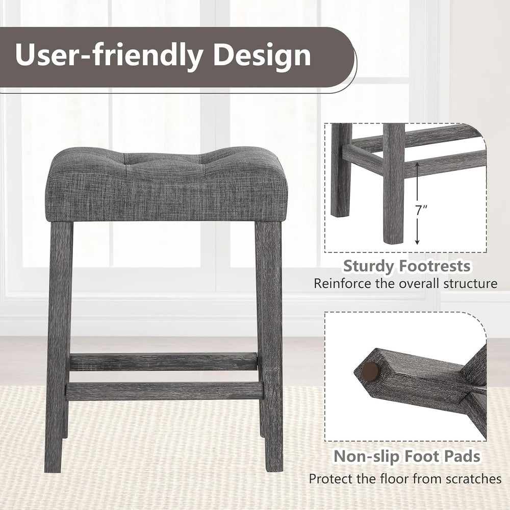 GIANTEX 24" Saddle Bar Stools Set of 2, Farmhouse Button Tufted Barstools
