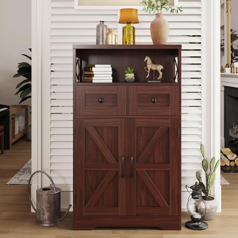 Farmhouse Accent Storage Cabinet with Drawers, Small Kitchen Pantry Cabinet