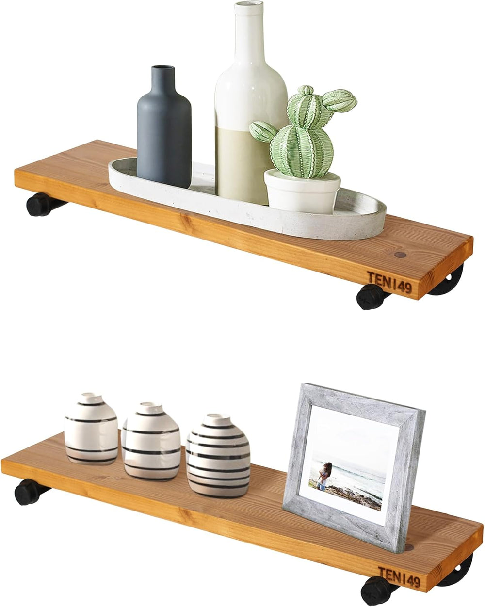 TEN49 Real Wood Rustic Floating Shelves Wall - 24 Wide Small Wooden Industria...