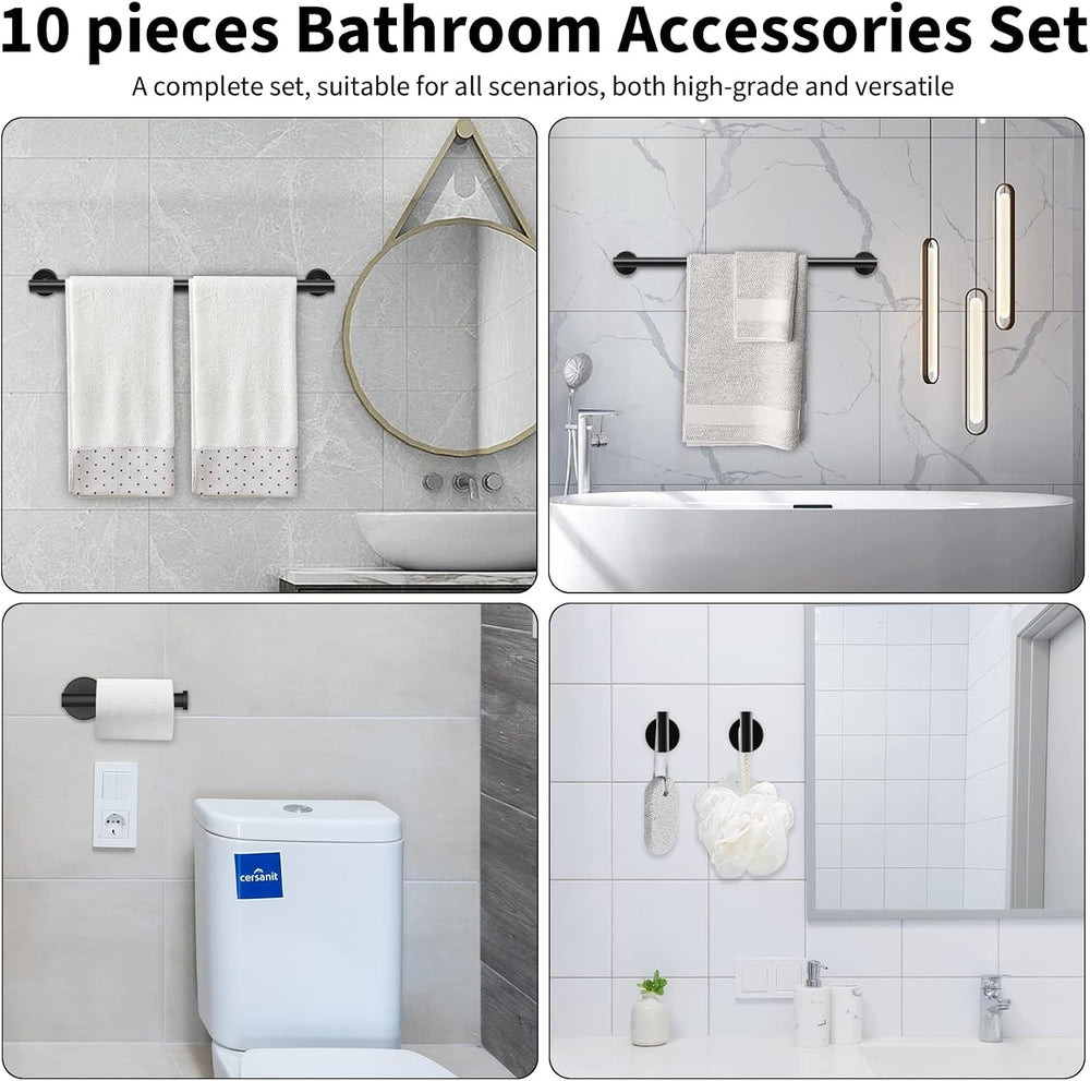 Newfun 10-Pieces Matte Black Bathroom Hardware Set 24 Inch