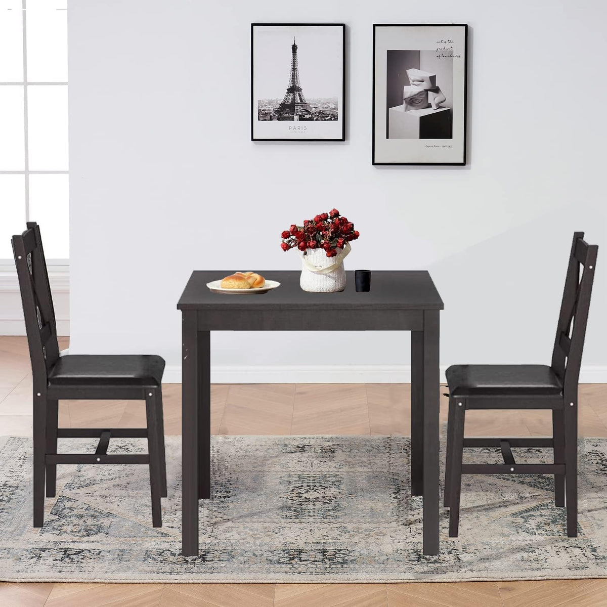 3-piece solid wood kitchen table set for 2, close-up detail