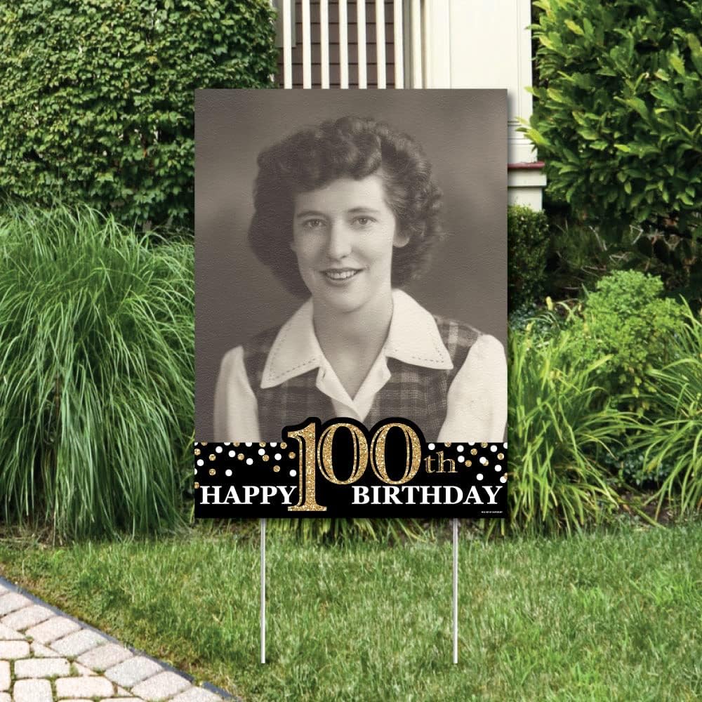 Big Dot of Happiness Custom Adult 100th Birthday Gold Photo Yard Sign - 17&qu...
