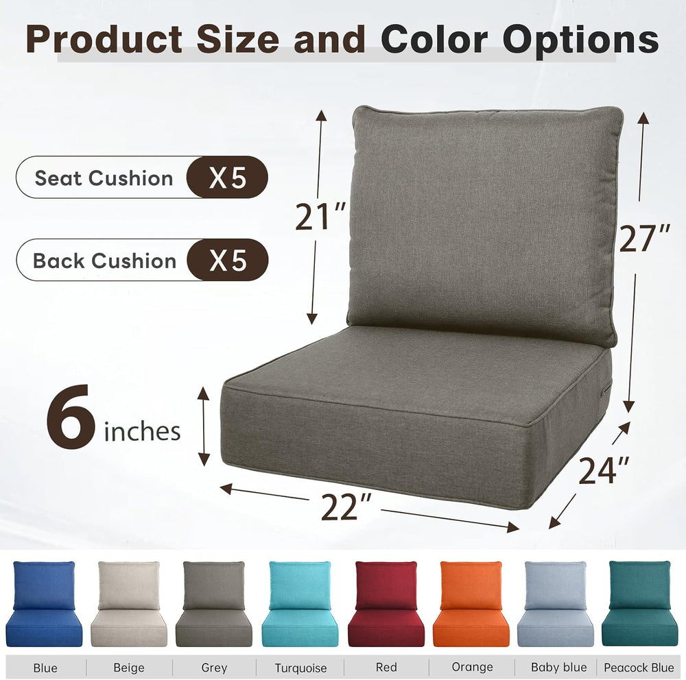 Belord Luxury 6" Thick Outdoor Cushion 5 Set - 22 x24 Inch 28D Sponge Fi...