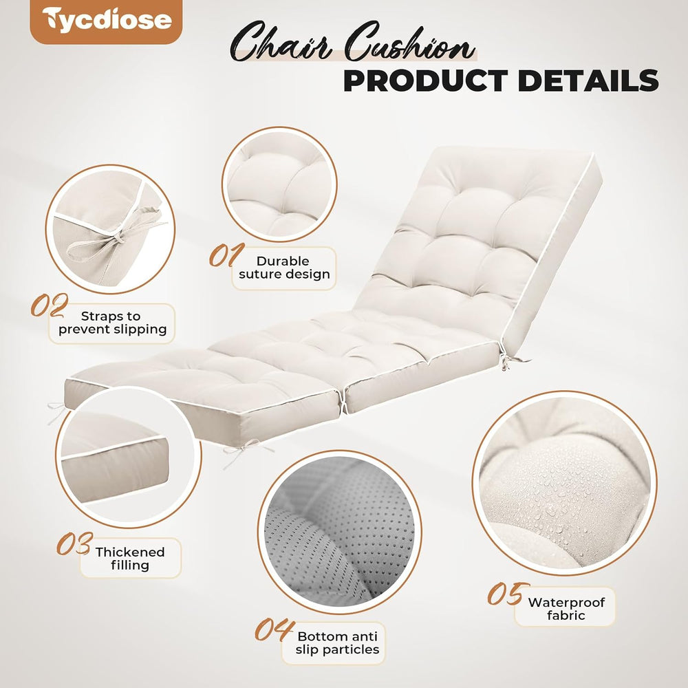 Outdoor Chaise Lounge Chair Cushion, Waterproof Non-Slip Patio Chaise Lounge ...