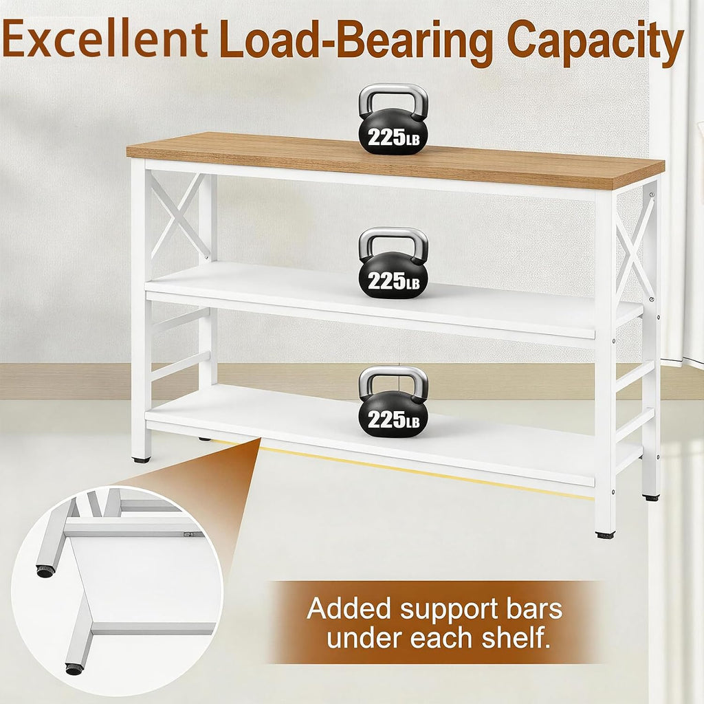 Hombazzar 3-Tier Sofa Table,Console Tables for Entryway,White & Brown 47" | Stable Support,Multi-functional use for home,Easy Assembly,Scratch Resistant & Rustproof