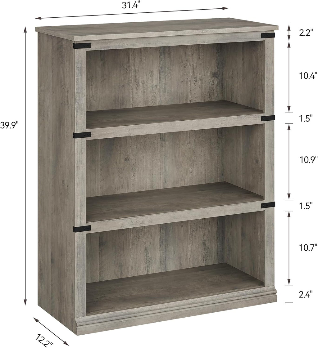GarveeHome 3 Tier Farmhouse Bookcase, 39.9 in Tall Book Shelf with Storage