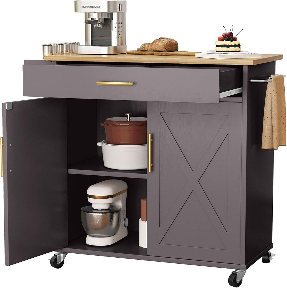 Kitchen Island with Storage, Rolling Island Table with Drop Leaf
