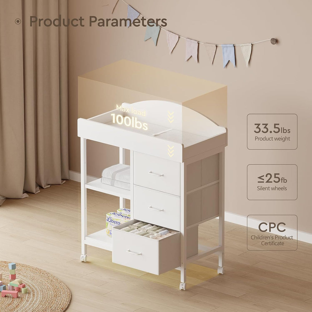 Yetom Changing Table, 3 Drawers&2 Shelves, Changing Table Dresser, White