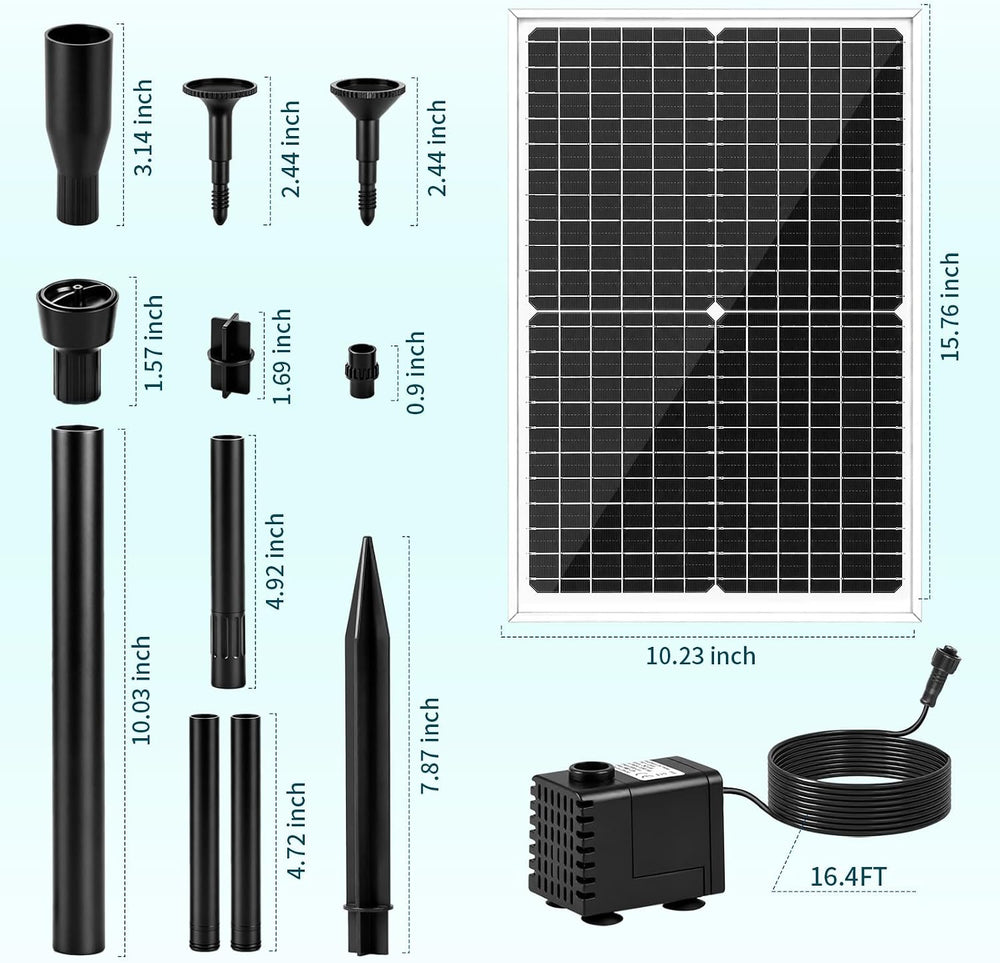 25W Solar Fountain Pump with 16.4FT Extra-Long Cable for Garden