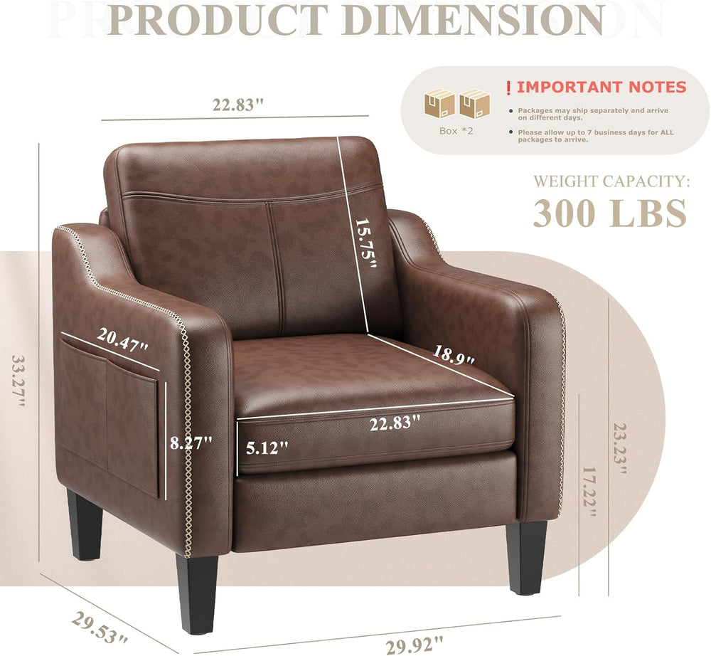 MALOL PU Leather Modern Accent Chair Set of 2, Chocolate Brown