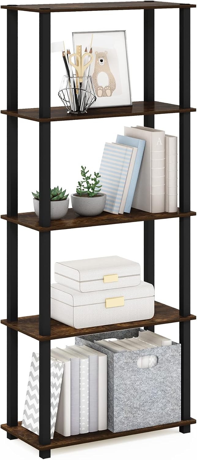 Furinno Turn-S-Tube 5-Tier Multipurpose Shelf Display Rack with Square Tubes,...