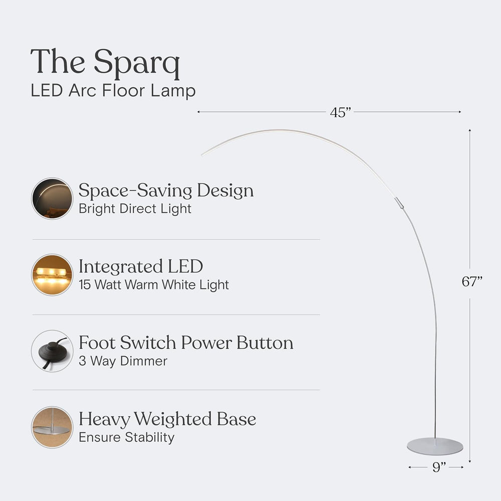 Brightech Sparq Arc Floor Lamp - Sleek, Minimalist Curved LED Standing Lamp f...