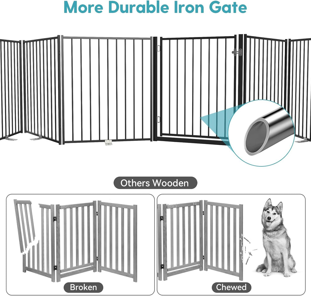 No Pawblems Freestanding Dog Gate with Door for Indoor & Outdoor, 30'...