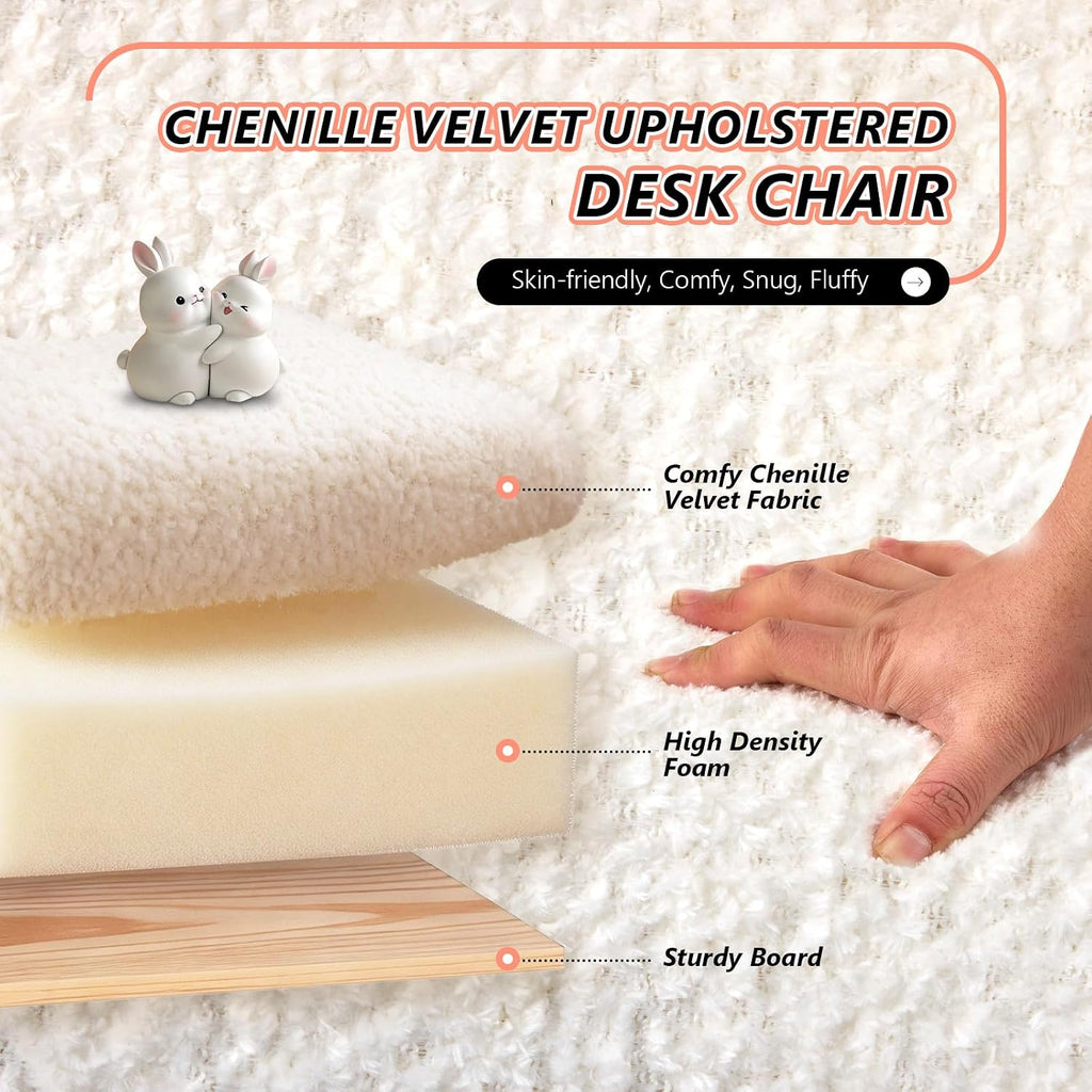 VINGLI Chenille Curved-Back Armless No Wheels Vanity Chair for Girls,Beige