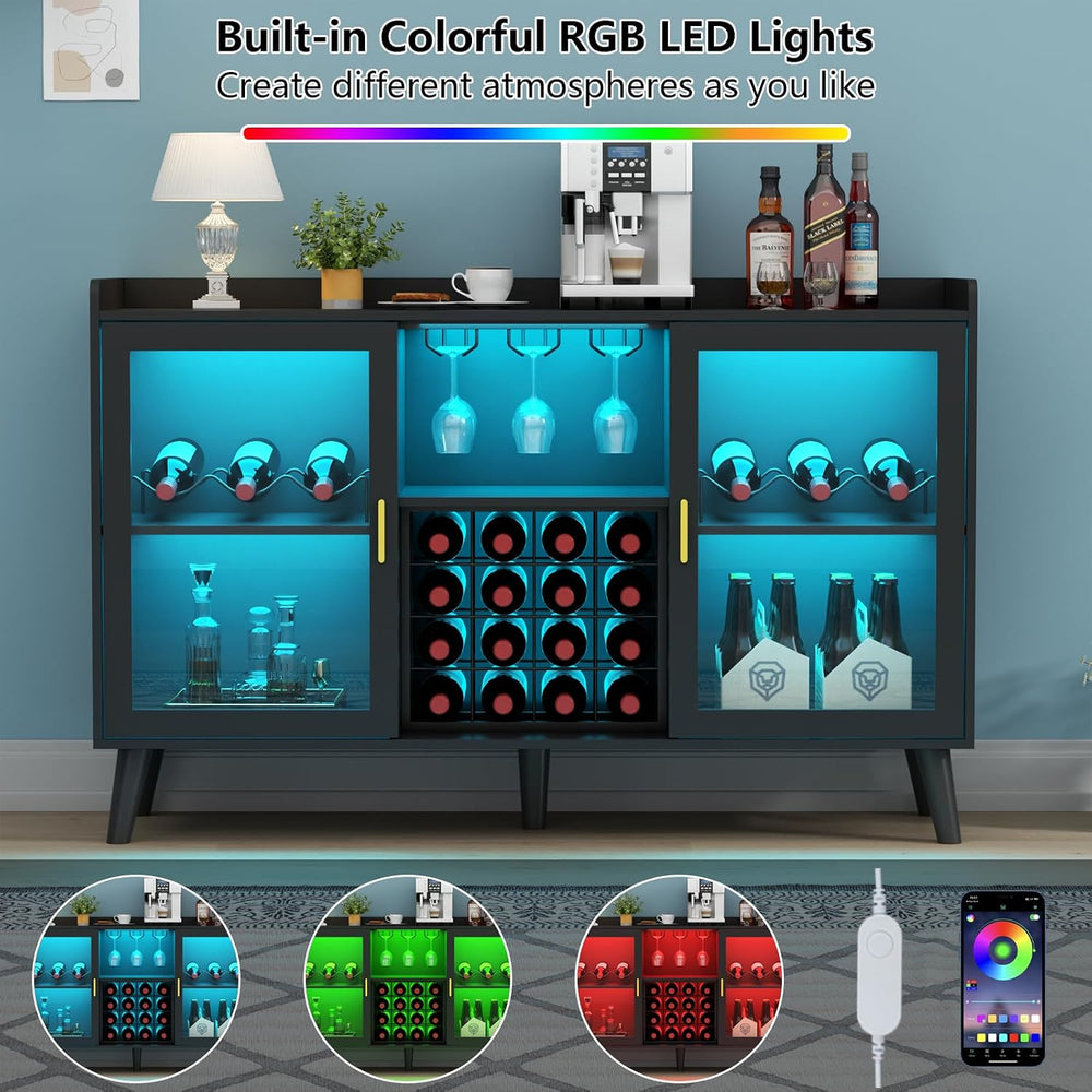 Gyfimoie Coffee Bar Cabinet with LED Light and Wine Rack