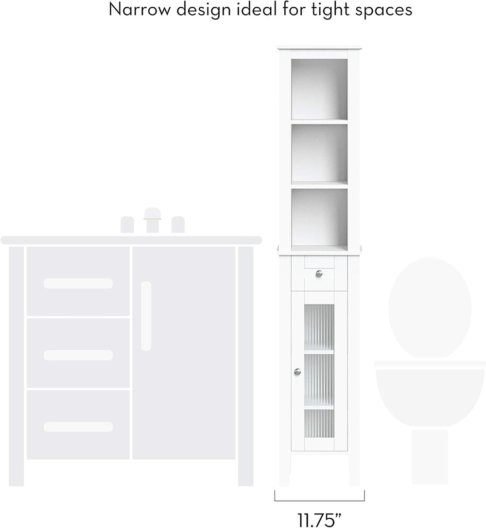 RiverRidge Prescott Tall Slim Bathroom Linen Storage Cabinet, White