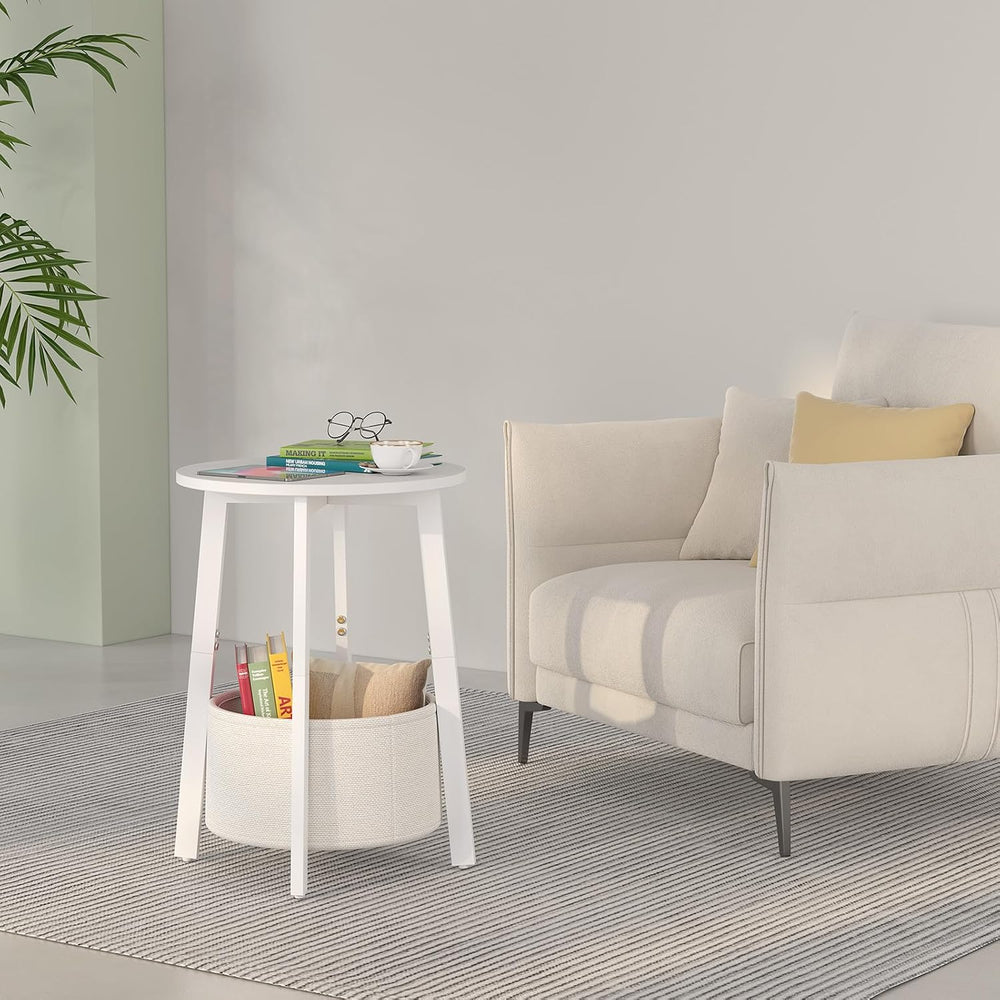 sthmec Small Round Side End Table Set of 2 with Cloth Storage Basket, Round B...