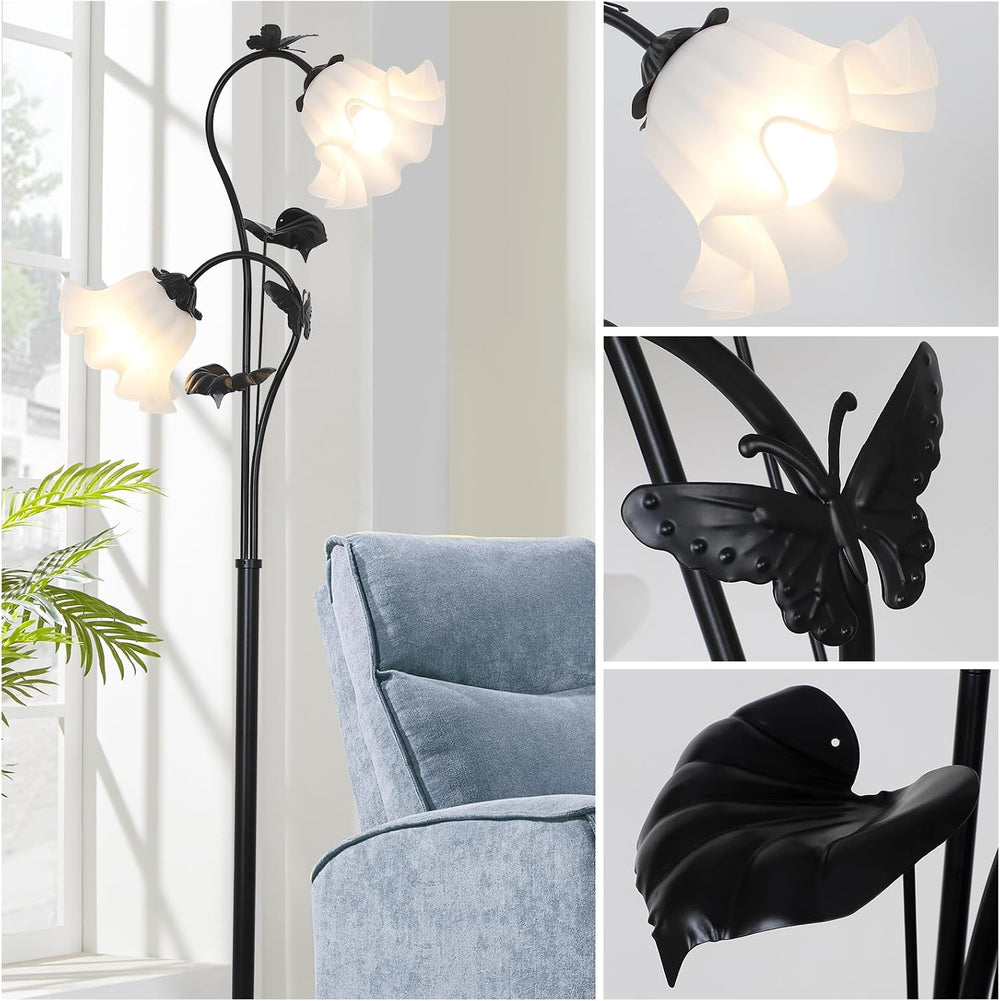 HMVPL Black Floor Lamp for Living Room, Flower Standing Lamp with 2 LED 5W Bl...