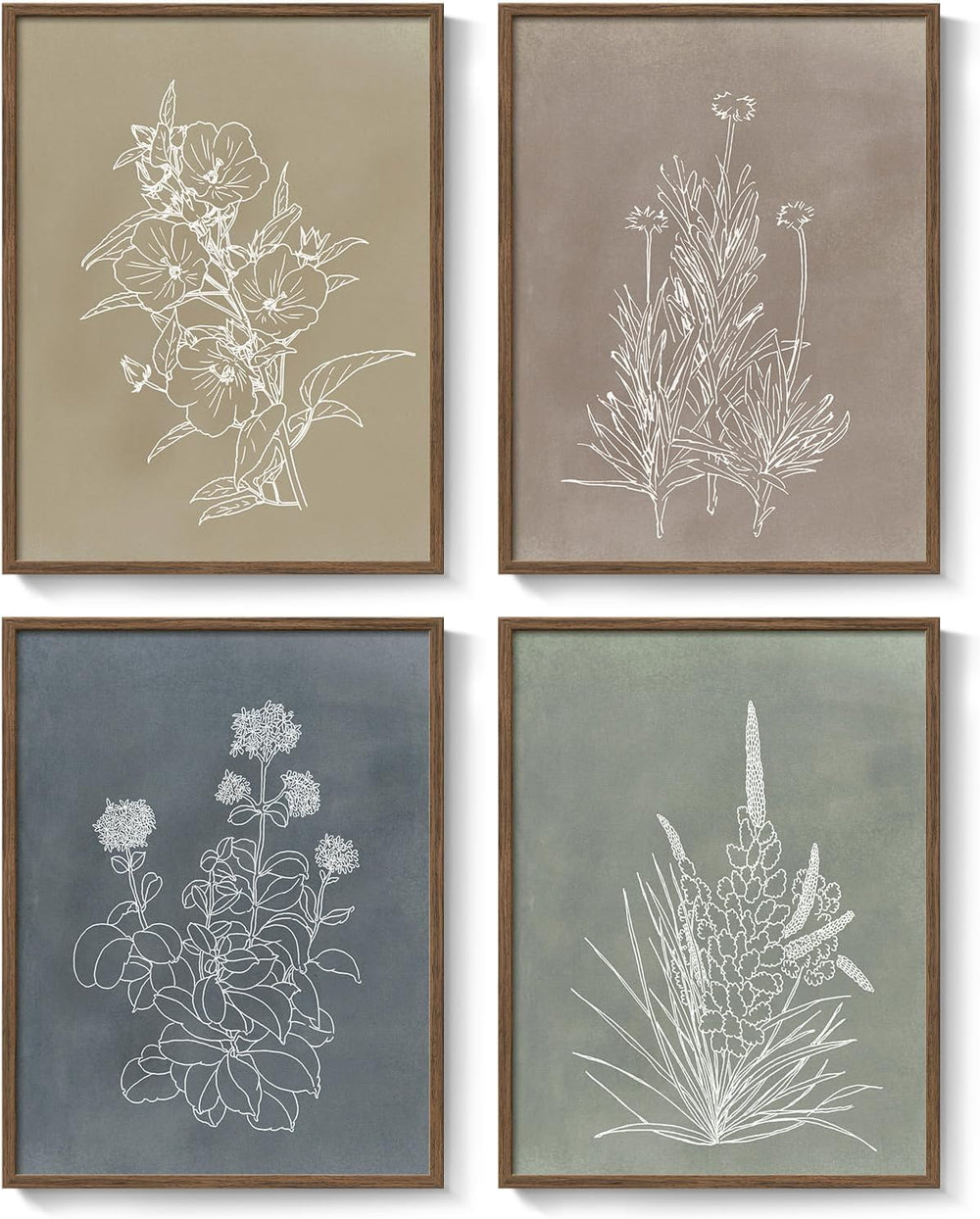 Framed Boho Neutral Botanical Wall Art for Living Room, 4 Piece 12x16 In