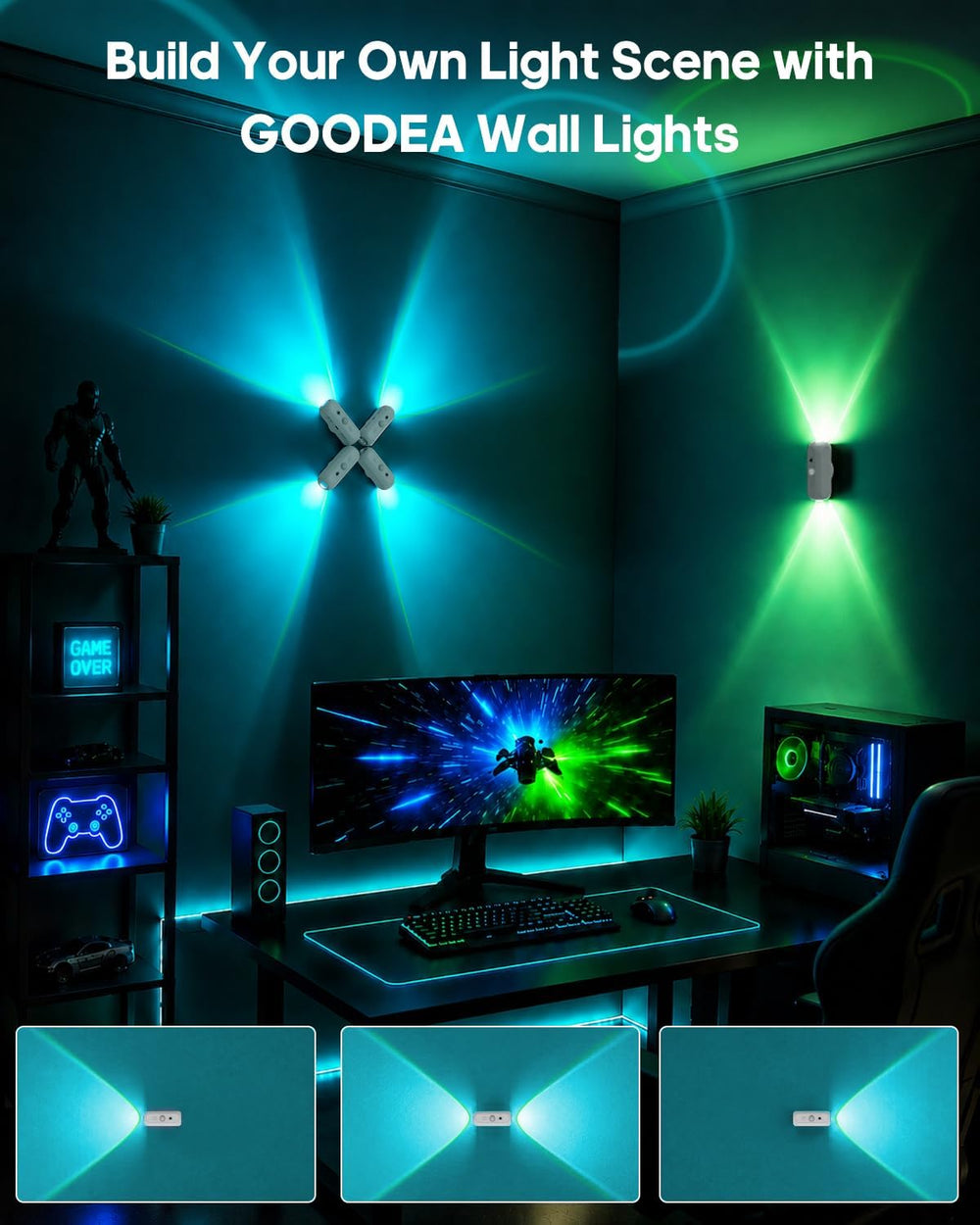 GOODEA RGB Wall Sconce, Rechargeable Motion Sensor Wall Light with Remote