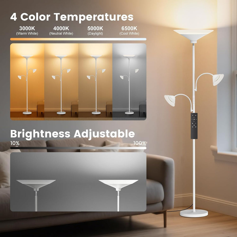 SIBRILLE 42W 3-Light Torchiere Floor Lamp, LED Tree Standing Lamp