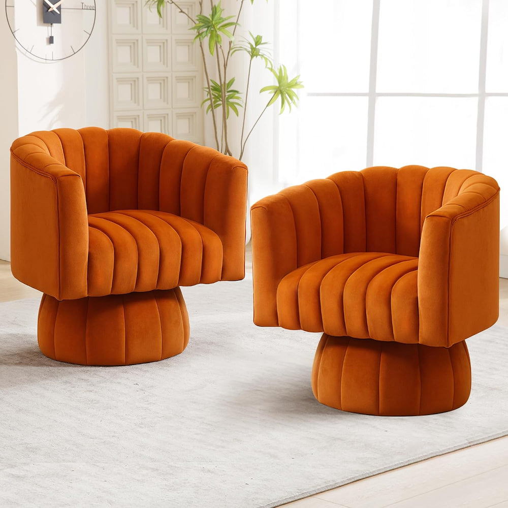 Swivel Accent Barrel Chair, Cute Comfy Small Round 360° Arm Chair, Velvet Sof...