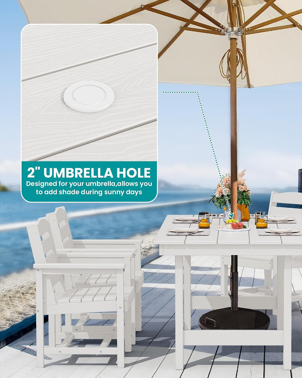 SERWALL Outdoor Dining Set, Patio Dining Set with Bench, White