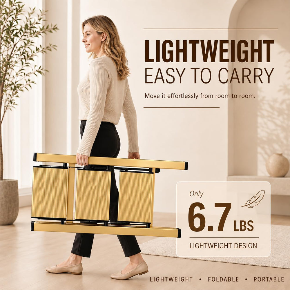 HISMOCAL 3 Step Stool, Gold Aluminum Folding Step Ladder, 330 lb Capacity, Wi...