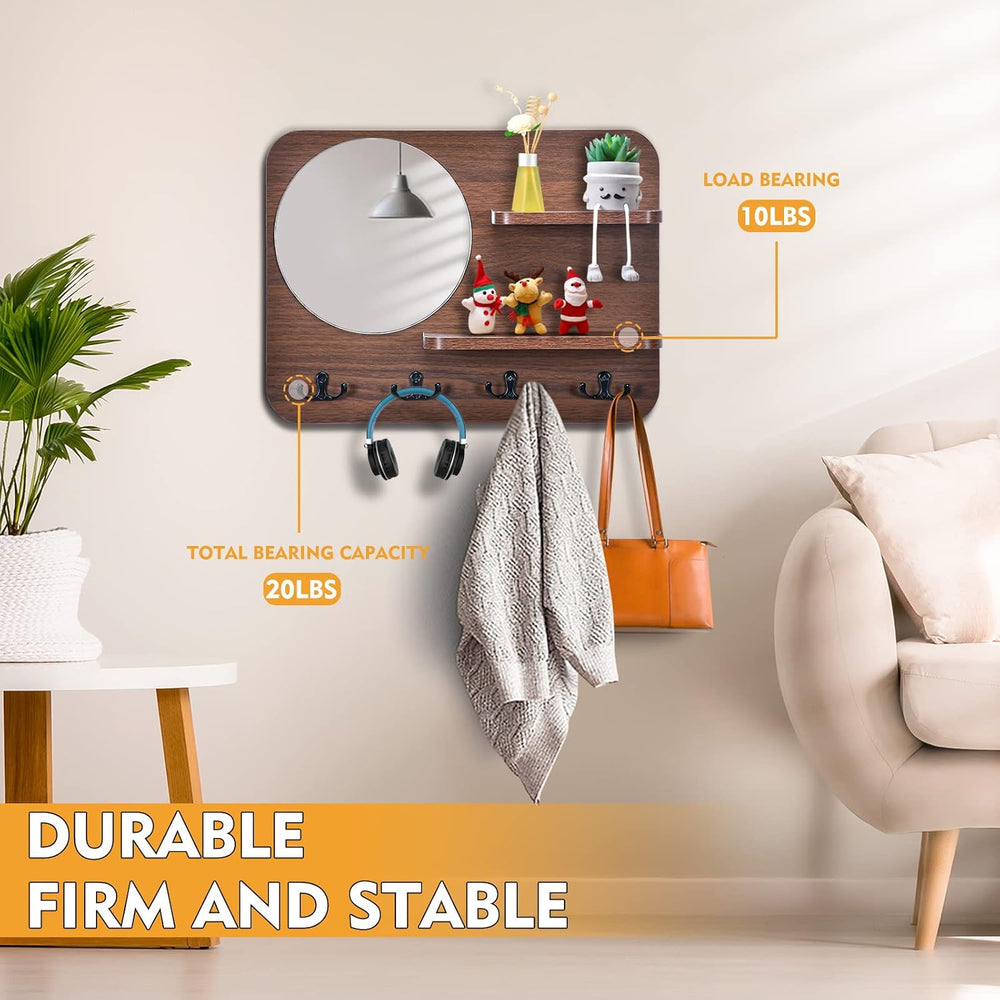 Coat Rack Wall Mount with Shelf & Mirror Decorative Entryway Hook