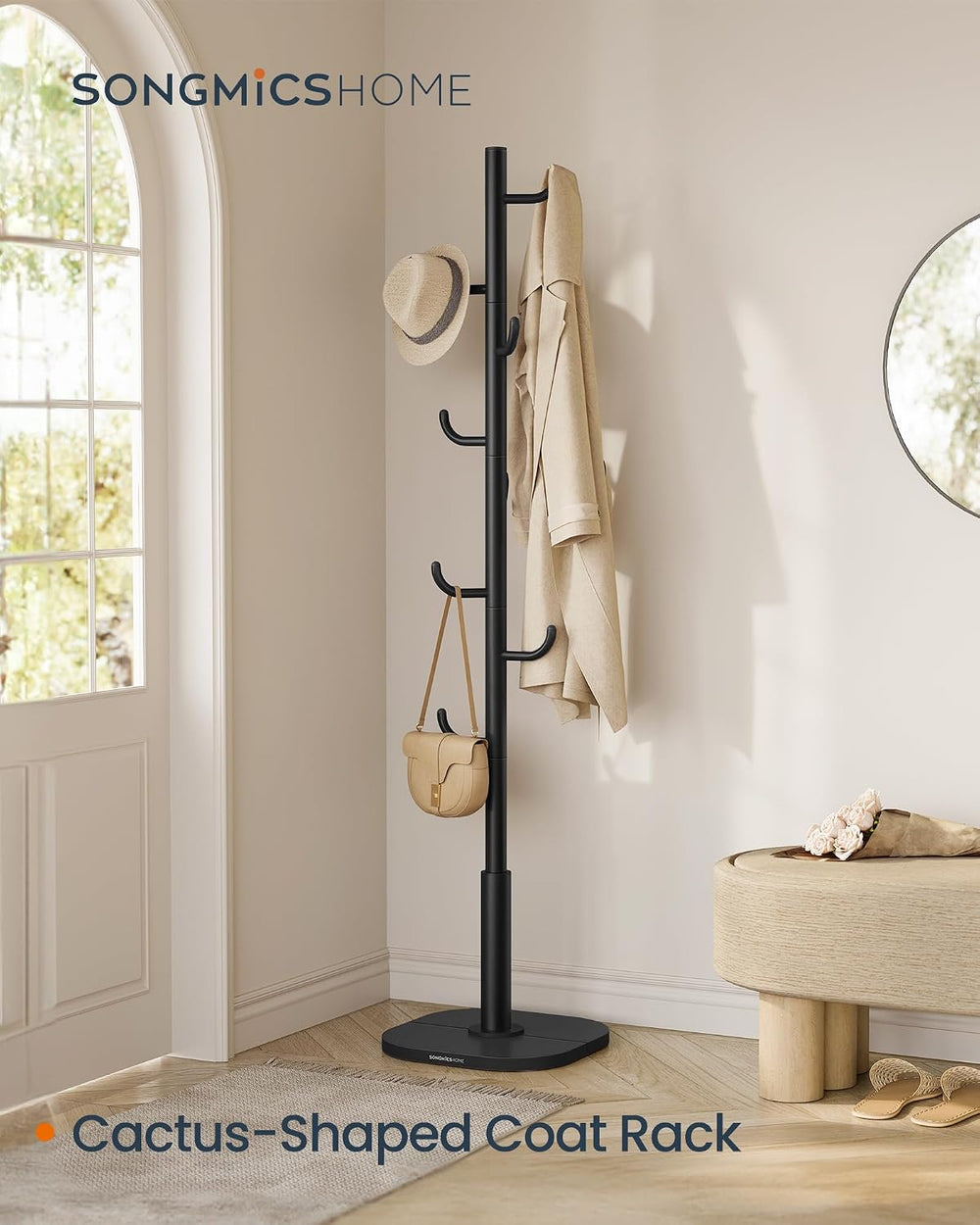 SONGMICS HOME Coat Rack, Cactus-Shaped, 8 Sturdy Hooks, 69 Inches Tall