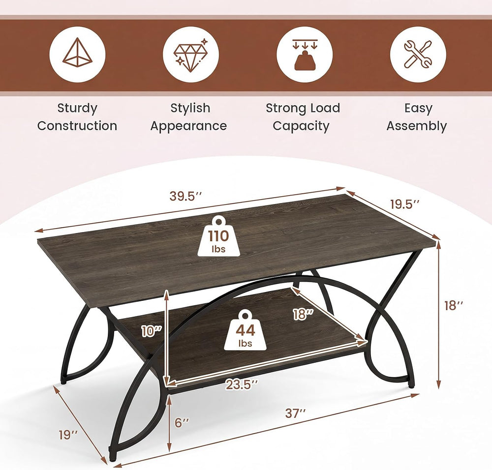 GIANTEX 2-Tier Coffee Table with Storage, 39.5" Wood Center Table, Grey Oak