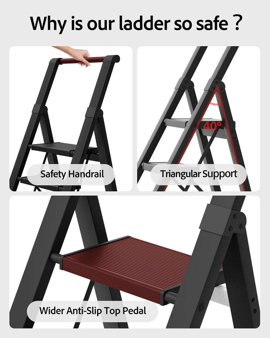5 Step Ladder Foldable, Lightweight Aluminum Step Stool