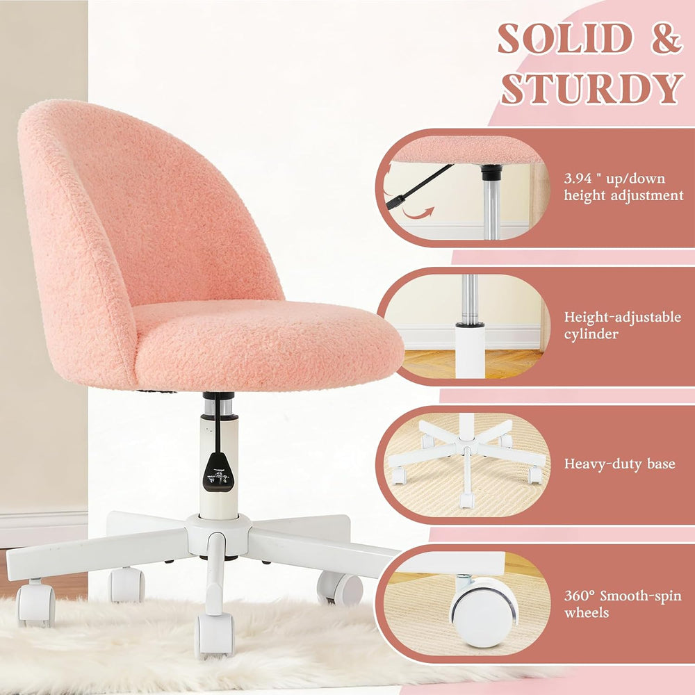 WAYTRIM Pink Vanity Chair with Wheels - Swivel Makeup Chair Small Computer Ch...