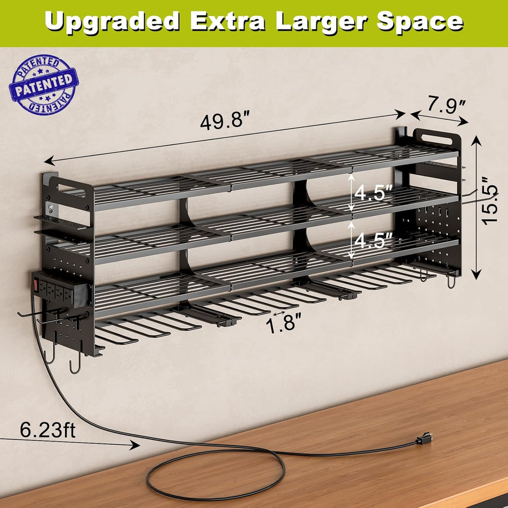 Power Tool Organizer Wall Mount, 12-Drill 4-Tier Charging Station, Black