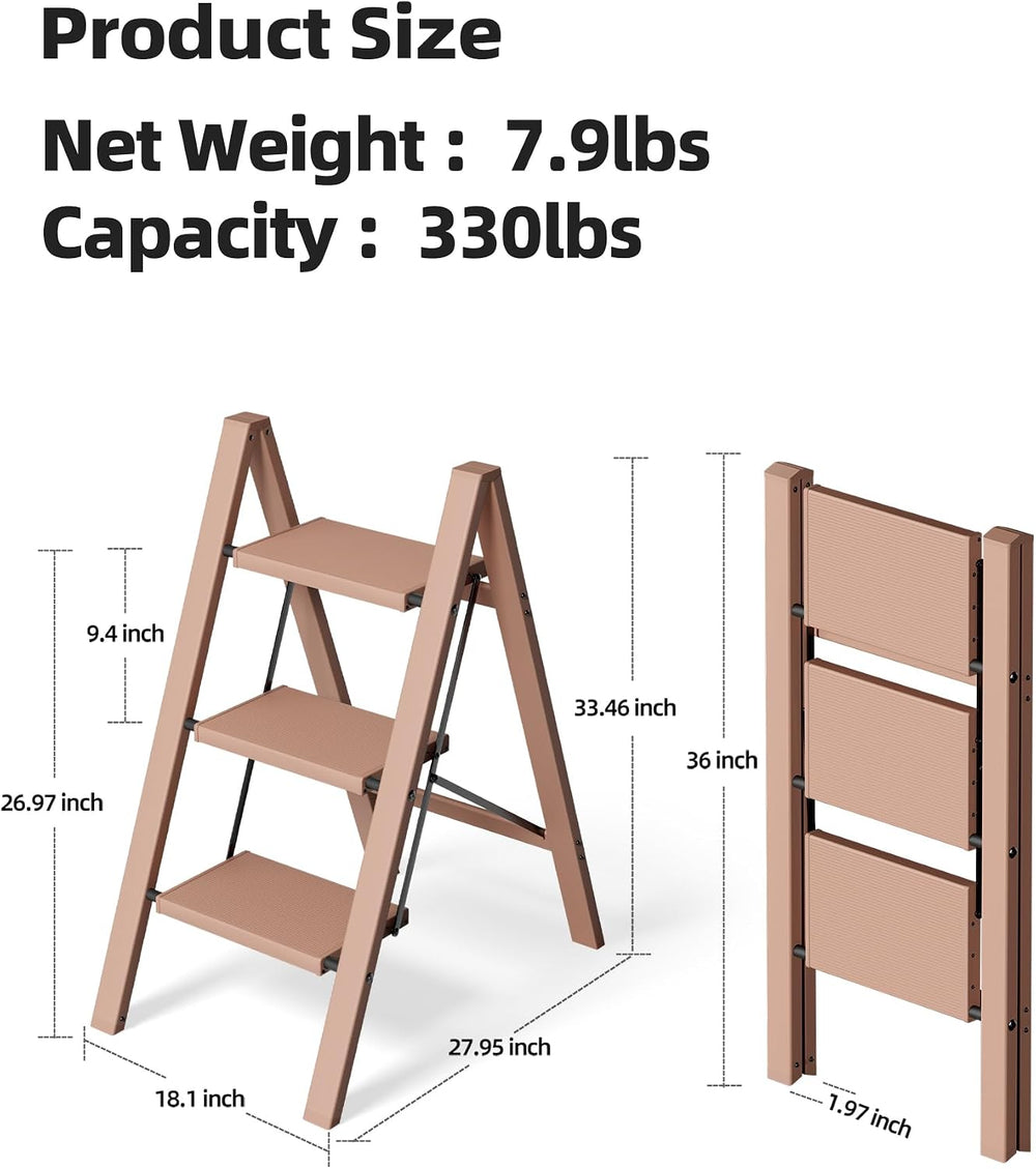 HillhutApex 3 Step Stool Foldable Ladder,Aluminum Step Ladder