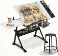 Magshion Drafting Table for Adults w/Stool, White