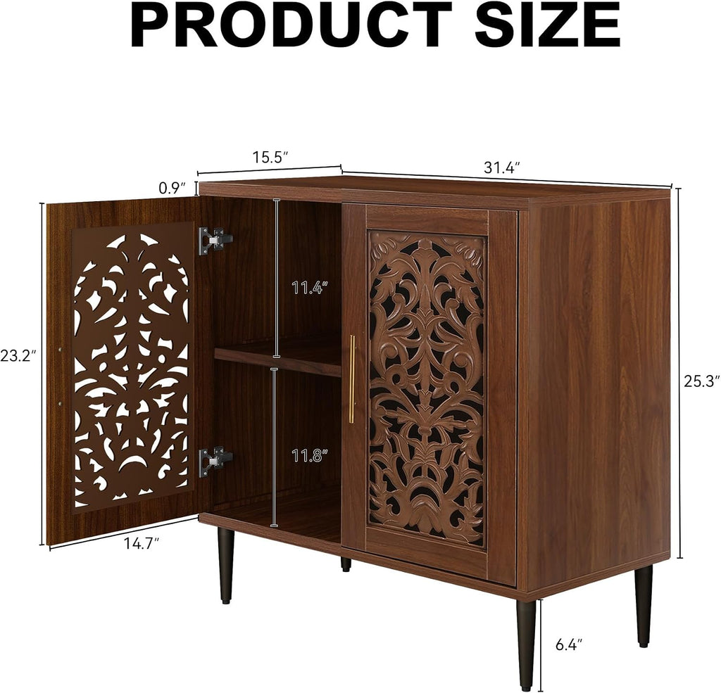 ARTPOWER Vintage Hollow Carving Accent Cabinet with 2 Doors for Living Room