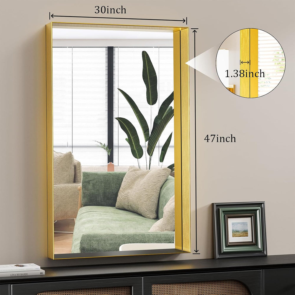 Koonmi Bathroom Wall Mirror, 47x30 Gold Mirror for Over Sink