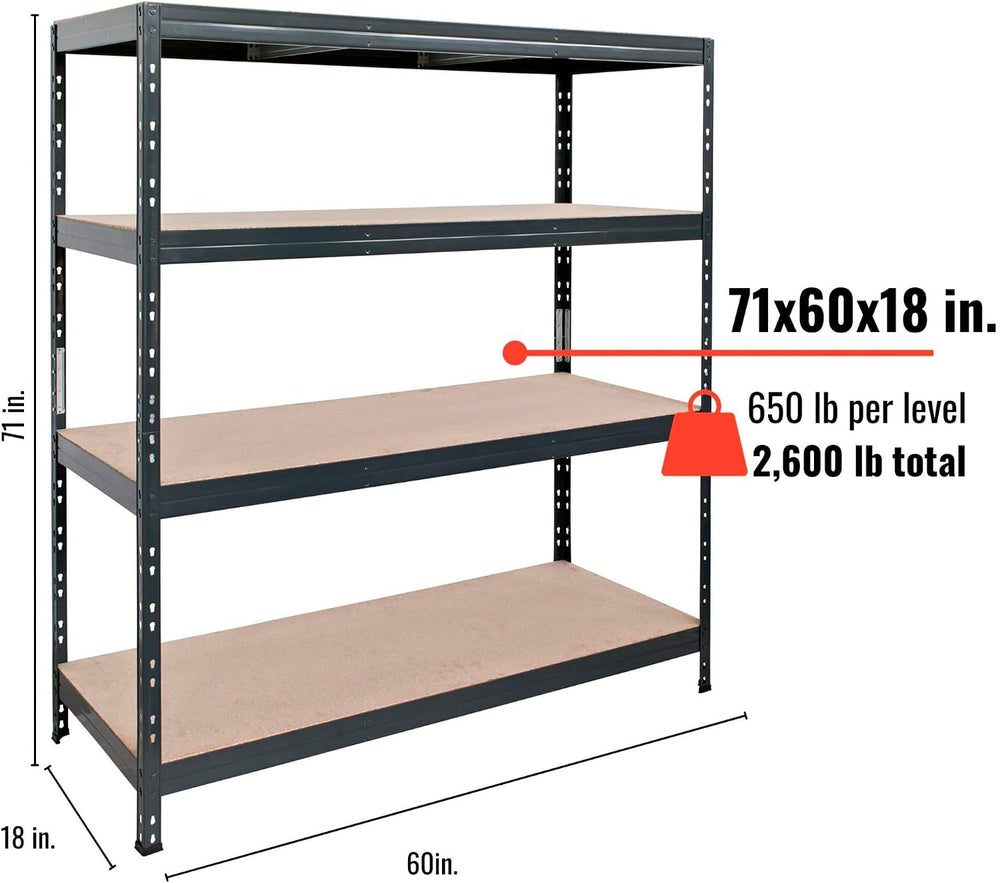 AR Shelving 2400-Lb. Capacity, 71in.H x 60in.W x 18in.D Rivet Shelving Unit, ...