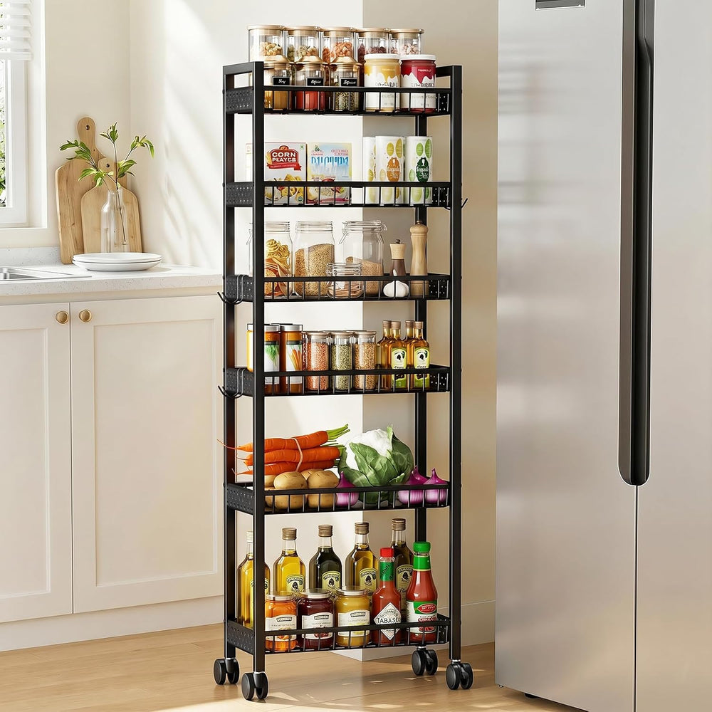 6 Tier Slim Storage Cart, Narrow Rolling Cart with Wheels, 6in(W)