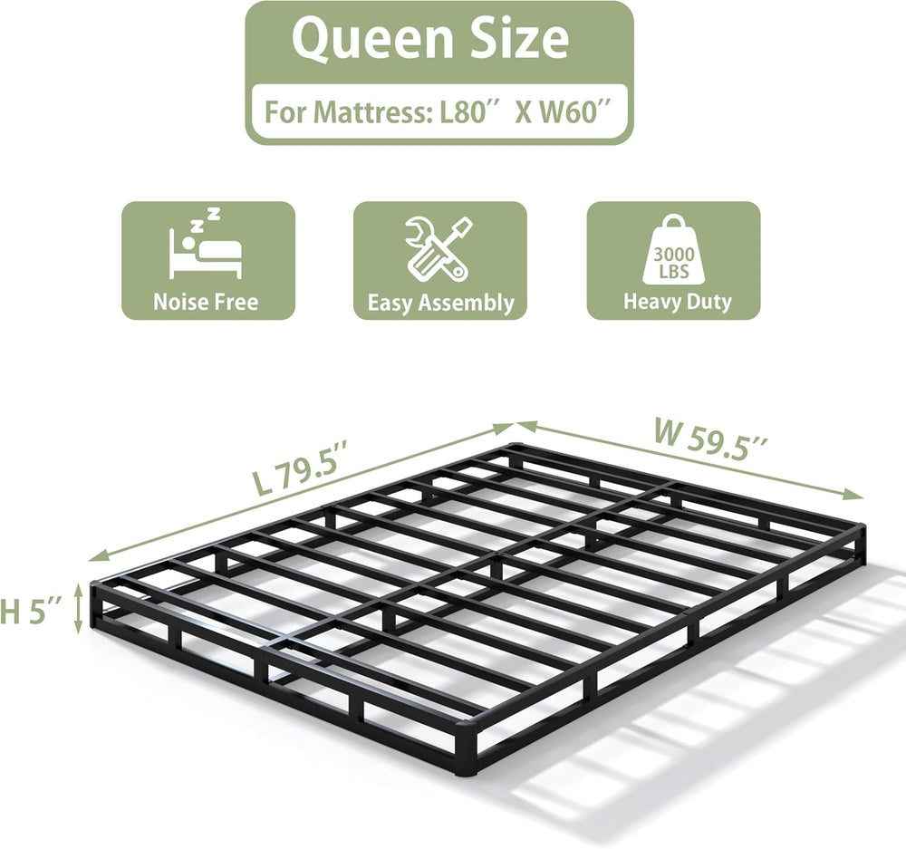 5 Inch Heavy Duty Metal Box Spring Queen Size, Low Profile Queen Mattress Fou...