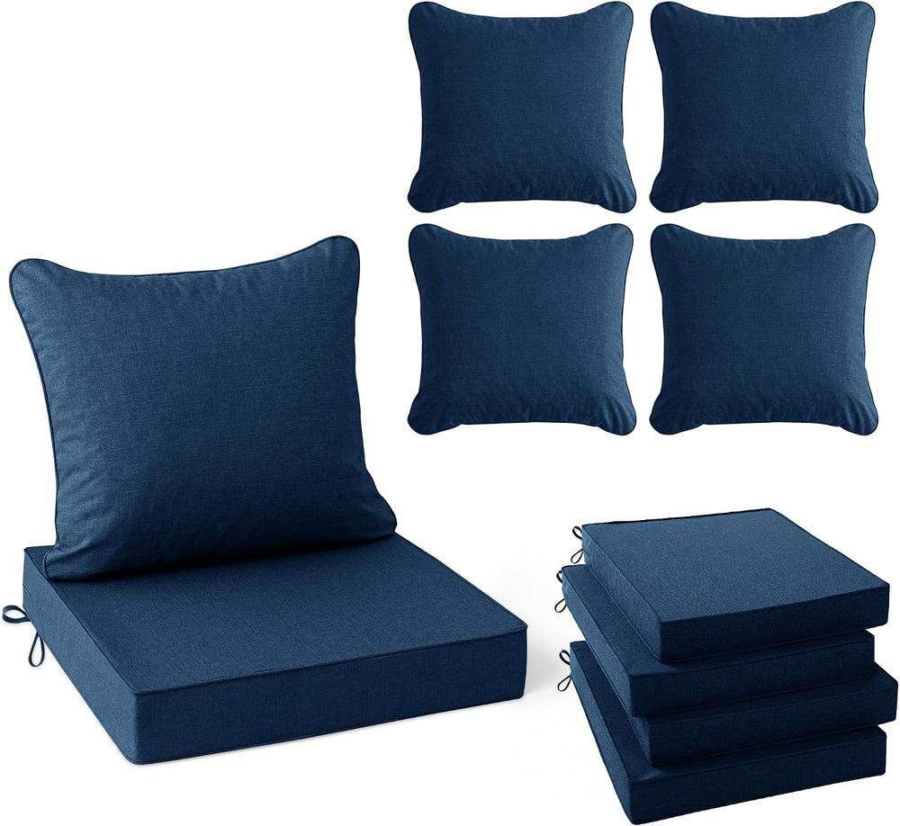 Summsun Outdoor Chair Cushions, Faux Linen Backrest and Deep Seat Cushion Set...