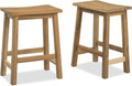 VICTORY RELAX Wooden Counter Stool - Set of 2 Backless Design with Ergonomic Saddle Seat - Light Natural Acacia Wood Kitchen & Bar Stool - Space-Saving Seating & Decor, 24 Inch Height